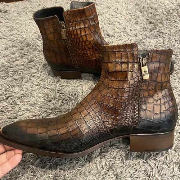JO GHOST NWOB Croc Embossed Leather Side Zip Boots Size 46 $575.00 main image 5